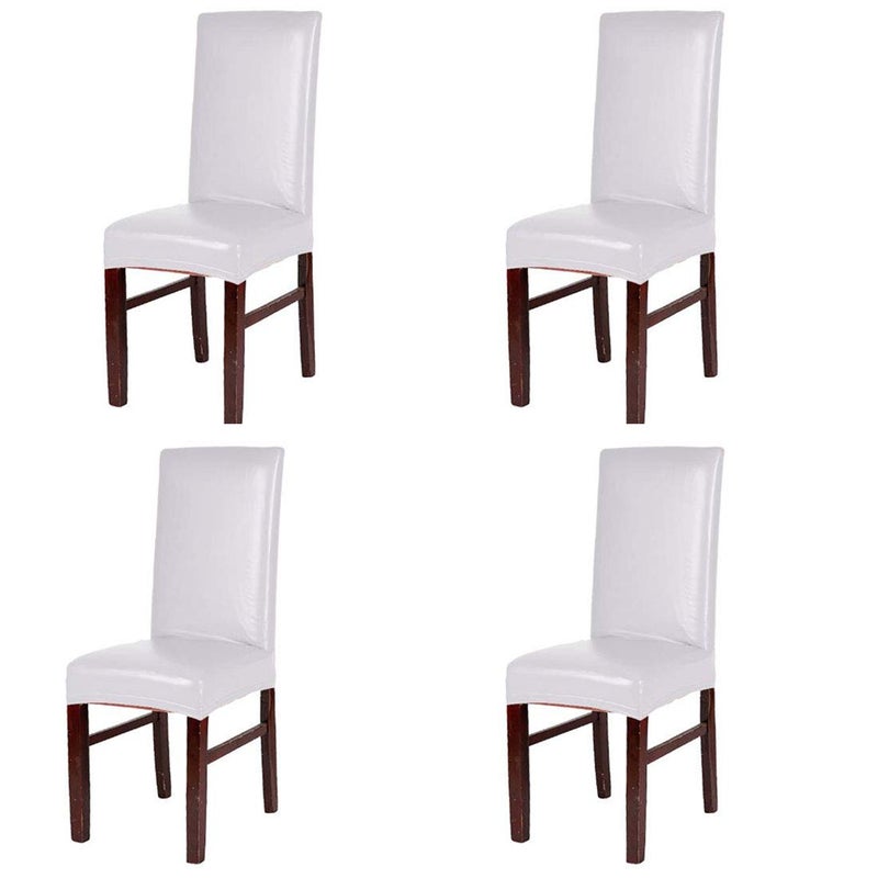 Levoberg Dining Chair Cover PU Leather Waterproof Oilproof Protective and Stretchable Chair Slipcover Decoration (4 Pieces, White) - Image 1